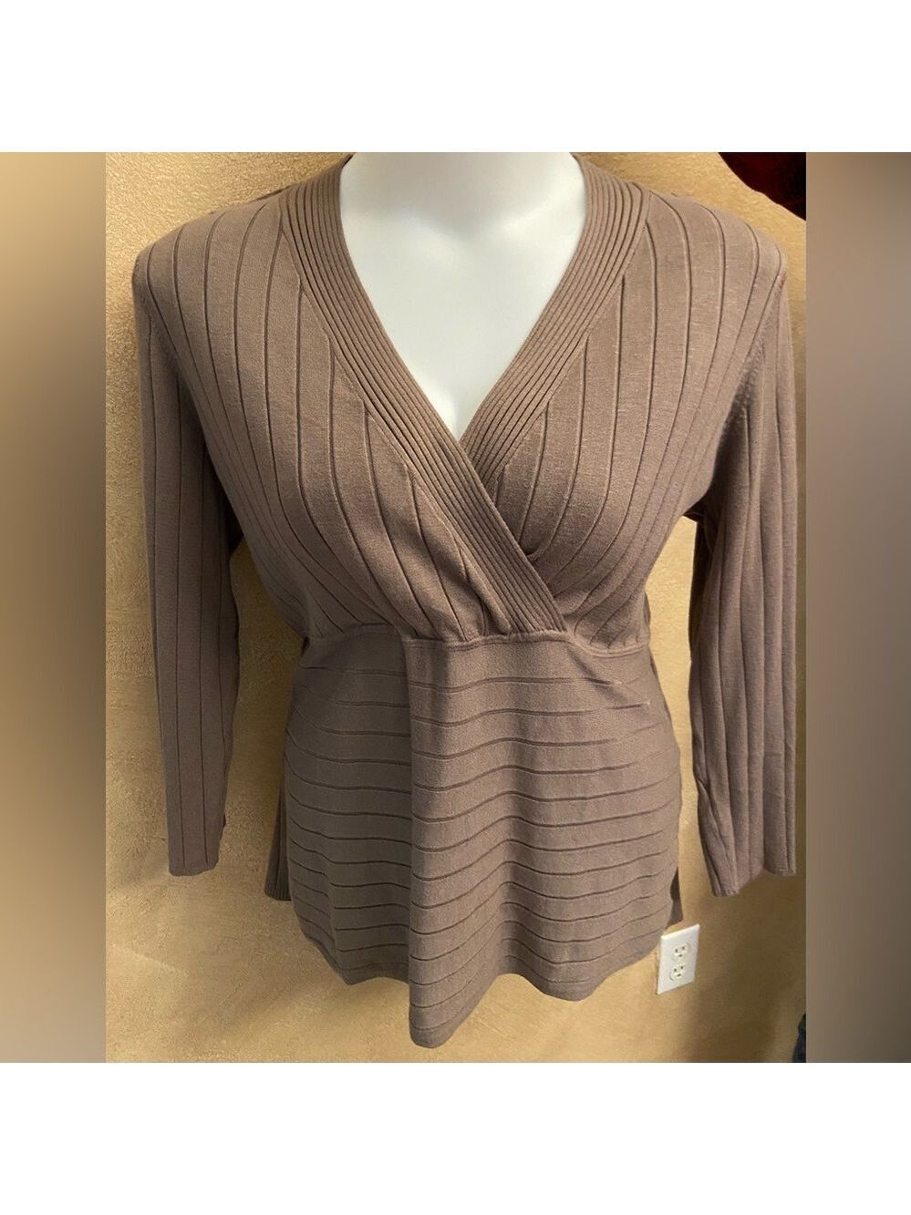 Style & Co. V-Neck Ribbed Sweater in Brown